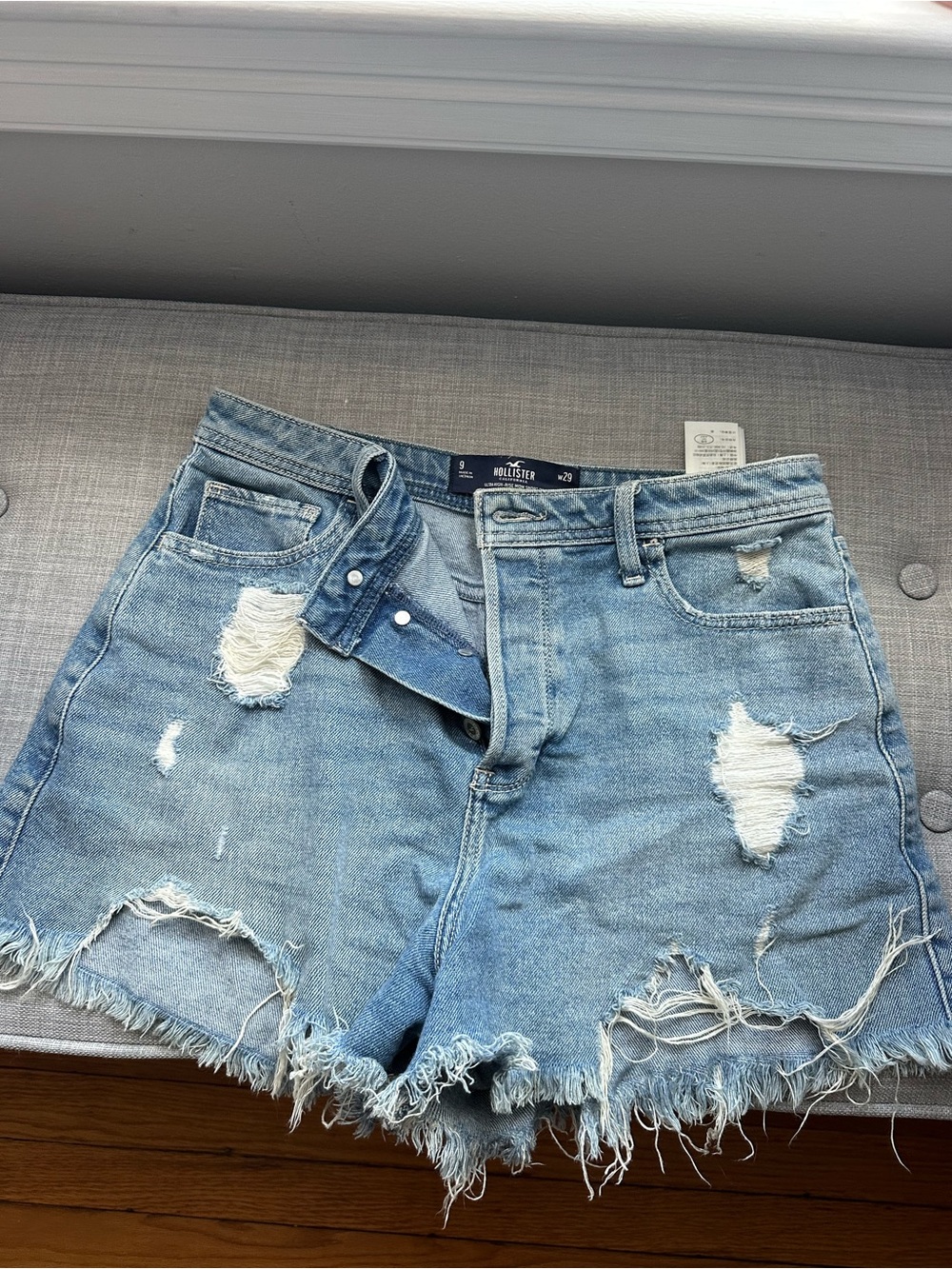 Hollister Light Blue Distressed Denim Jean Shorts